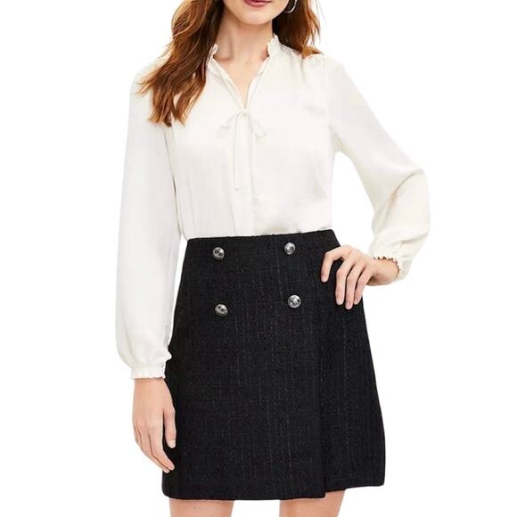 LOFT Black Tweed Double-Breasted Mini Skirt 4 - Picture 1 of 6